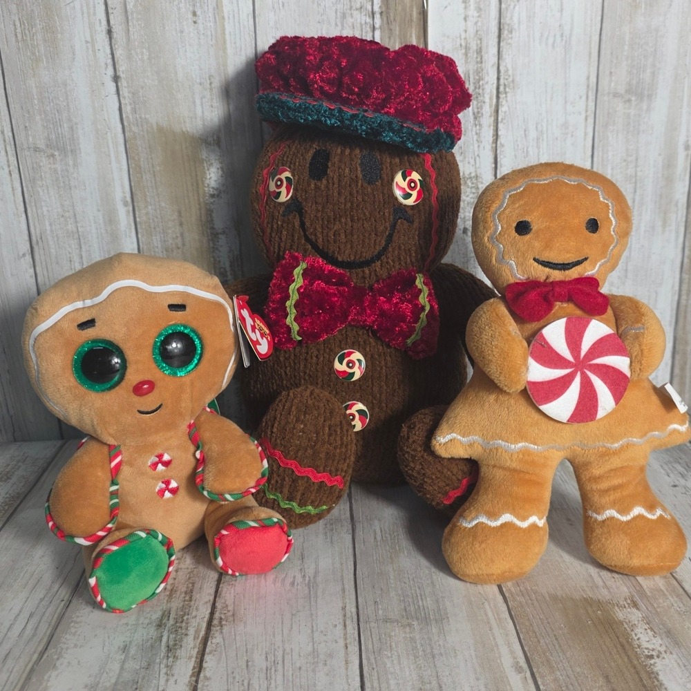 Gingerbread Plush Bundle Ty Beanie Boos Gingy Singing Electronic Holiday Decor